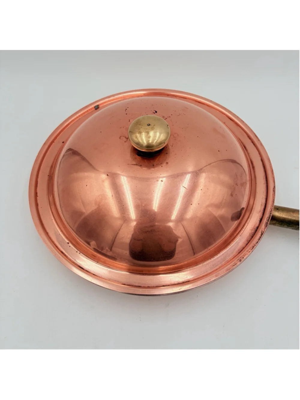 PM ITALY Copper Flambe Saute Pan Skillet Lid Wood Handle 10in